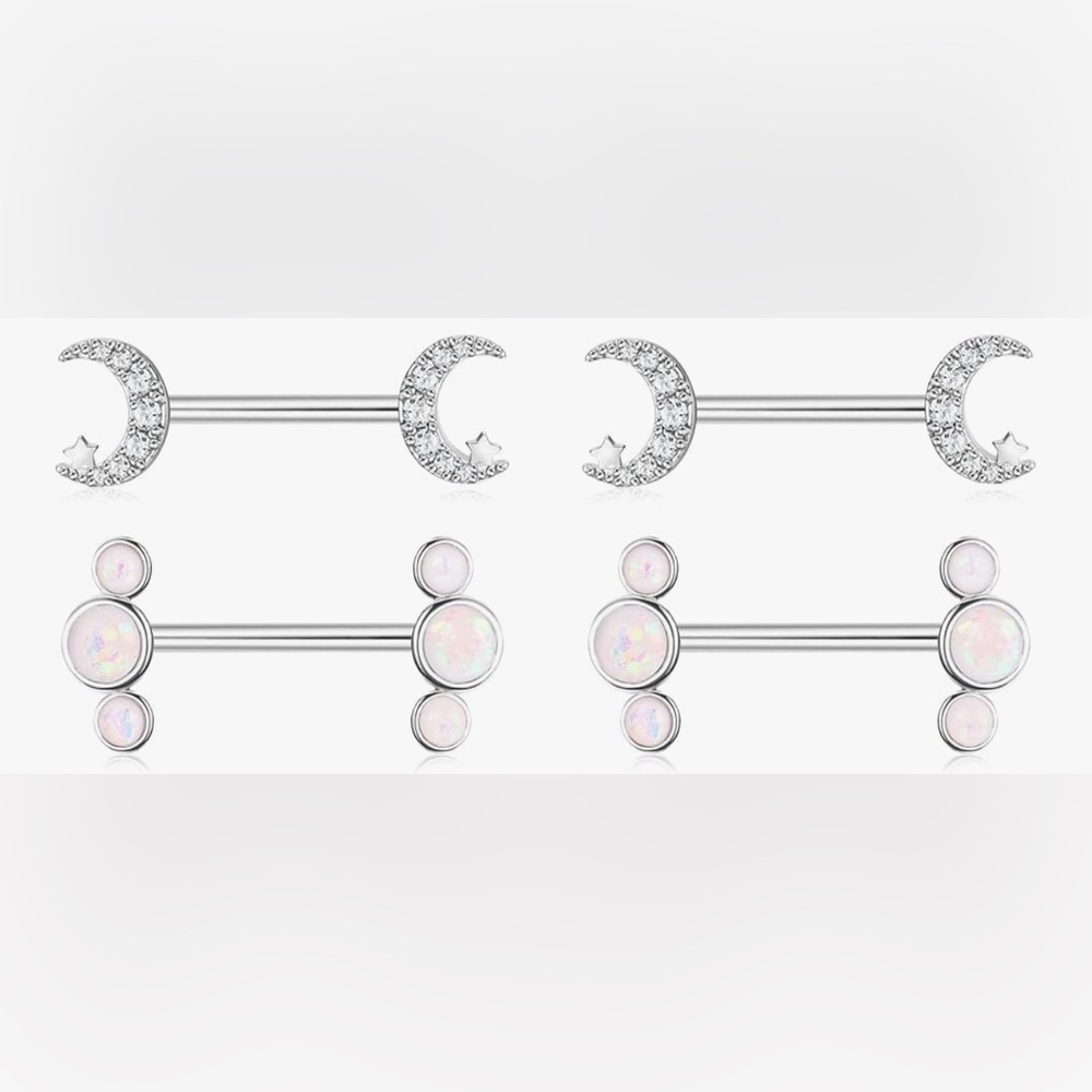 Silver and Opal Nipple Bars